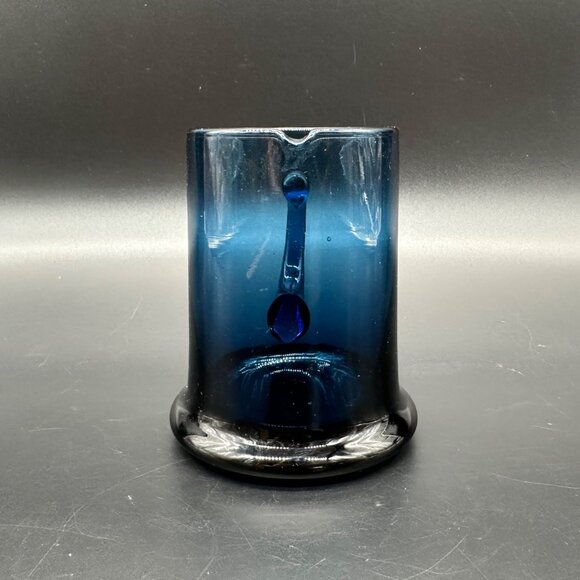 Vintage Hand Blown Blue Glass Pitcher Creamer Spout Applied Handle Art Glass - Picture 3 of 9